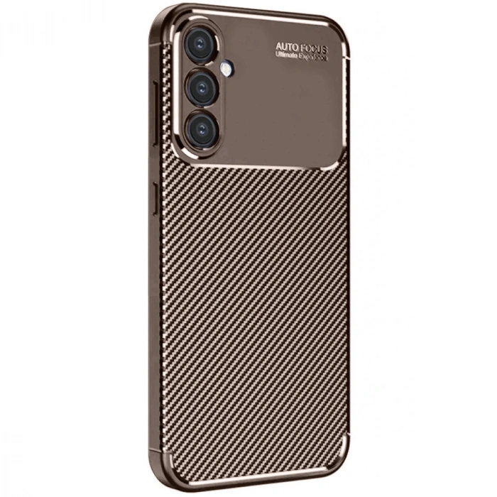 Samsung Galaxy S24 Fe Kılıf Auto Focus Karbon Kapak - Kahverengi