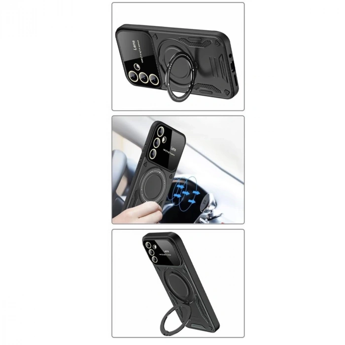 Samsung Galaxy S24 Fe Kılıf Joy Lens Standlı Kapak - Koyu Yeşil