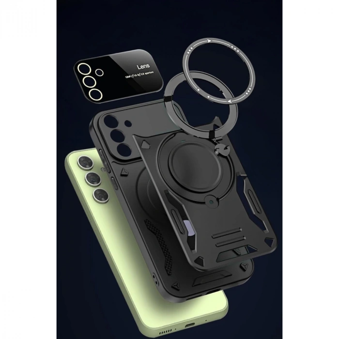 Samsung Galaxy S24 Fe Kılıf Joy Lens Standlı Kapak - Koyu Yeşil