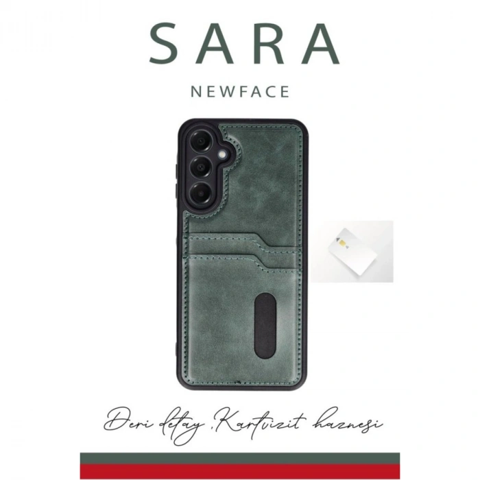 Samsung Galaxy S24 Fe Kılıf Sara Kartvizitli Deri Kılıf - Siyah