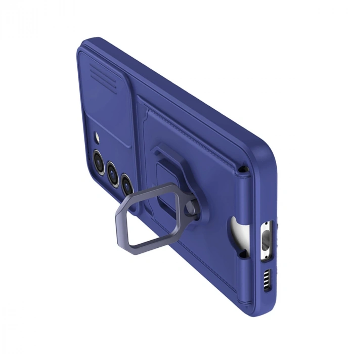 Samsung Galaxy S24 Plus Kılıf Zuma Kartvizitli Yüzüklü Silikon - Lacivert