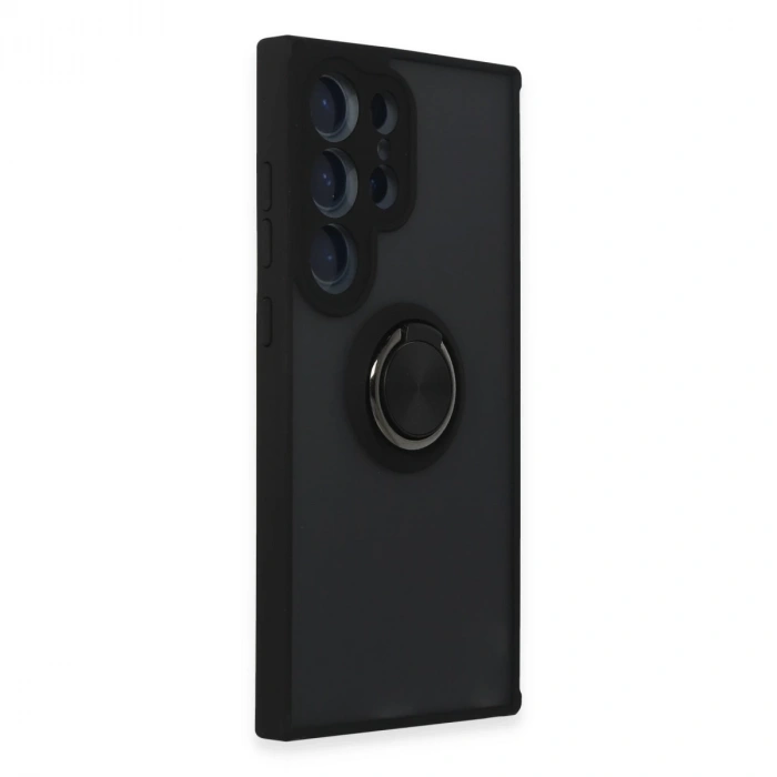 Samsung Galaxy S24 Ultra Kılıf Montreal Yüzüklü Silikon Kapak - Siyah