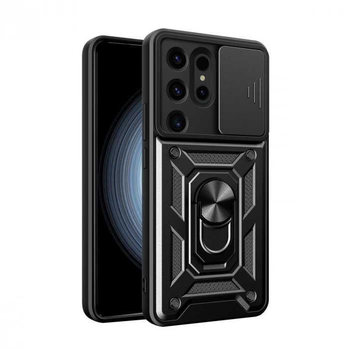 Samsung Galaxy S24 Ultra Kılıf Pars Lens Yüzüklü Silikon - Siyah