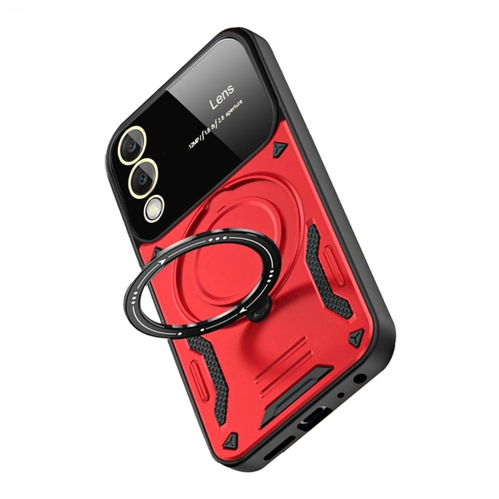 Samsung Galaxy S25 Edge Kılıf Joy Lens Standlı Kapak - Kırmızı