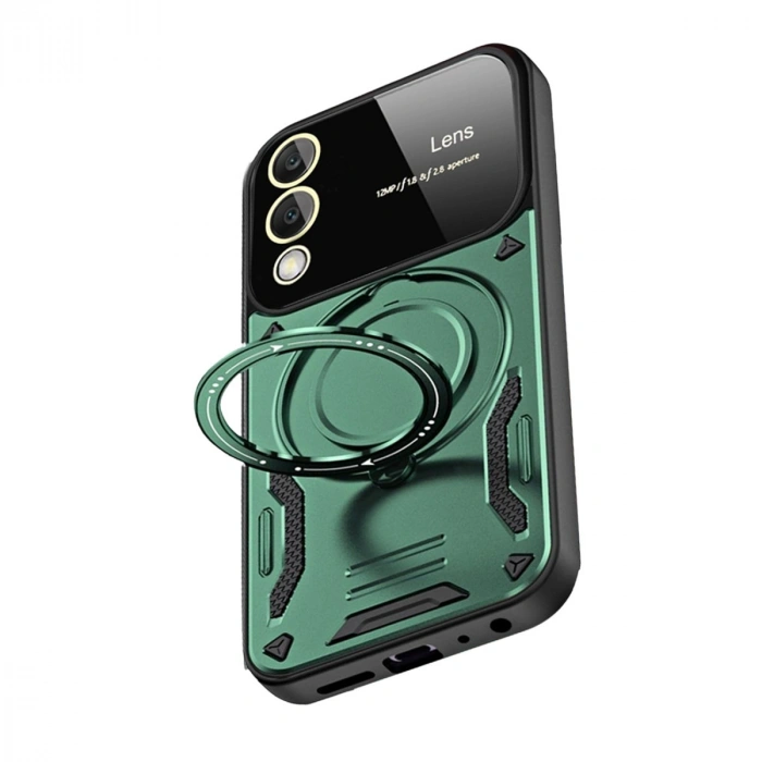 Samsung Galaxy S25 Edge Kılıf Joy Lens Standlı Kapak - Koyu Yeşil