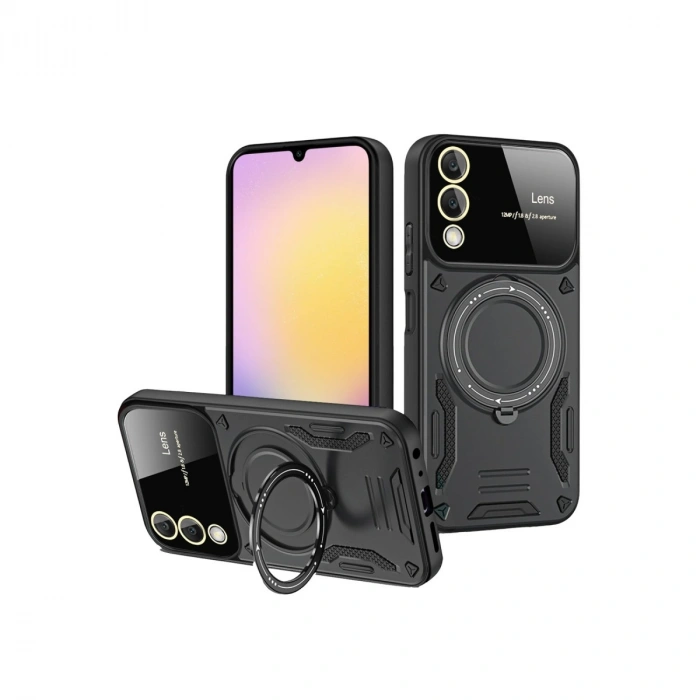 Samsung Galaxy S25 Edge Kılıf Joy Lens Standlı Kapak - Siyah