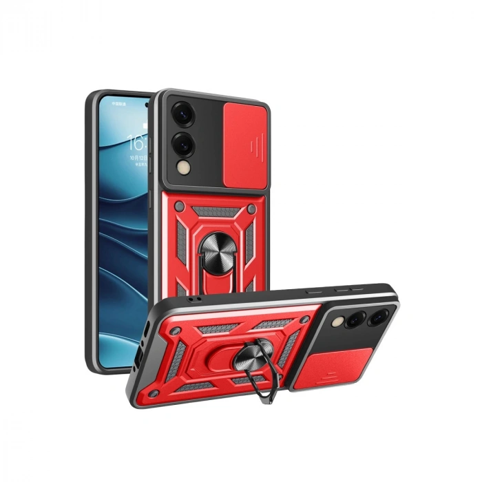 Samsung Galaxy S25 Edge Pars Lens Yüzüklü Silikon - Kırmızı