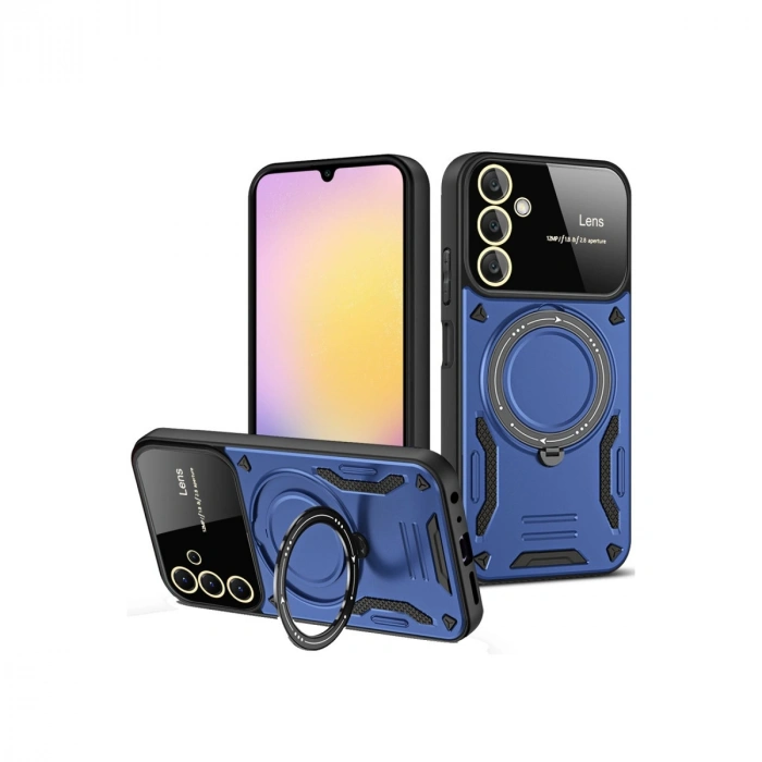 Samsung Galaxy S25 Kılıf Joy Lens Standlı Kapak - Lacivert