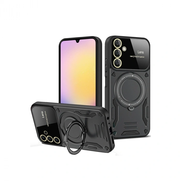 Samsung Galaxy S25 Kılıf Joy Lens Standlı Kapak - Siyah