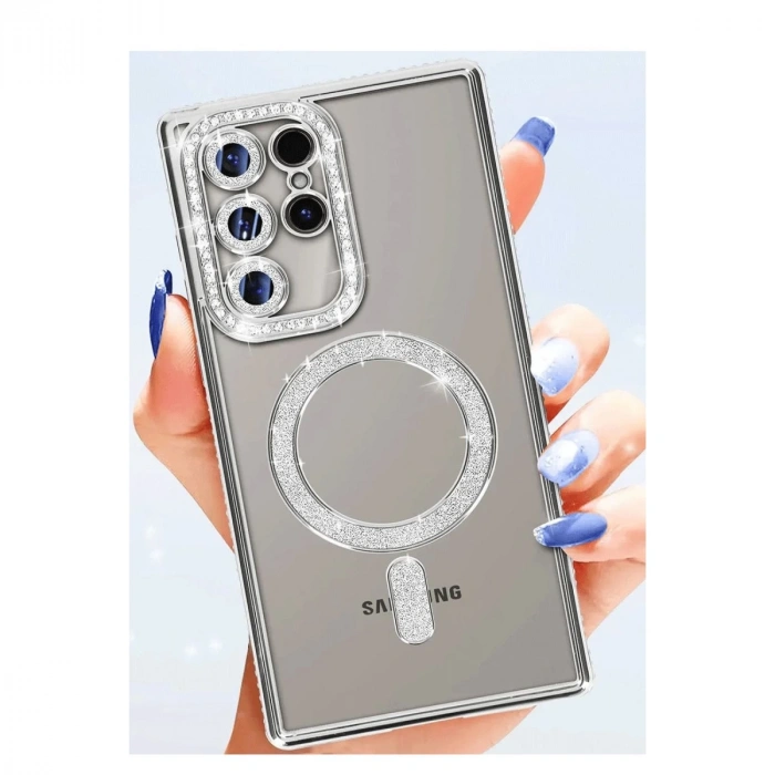 Samsung Galaxy S25 Ultra Kılıf Joke Simli Magneticsafe Kılıf - Pembe