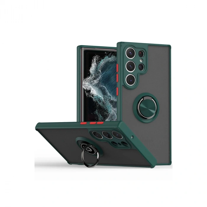 Samsung Galaxy S25 Ultra Kılıf Montreal Yüzüklü Silikon Kapak - Yeşil