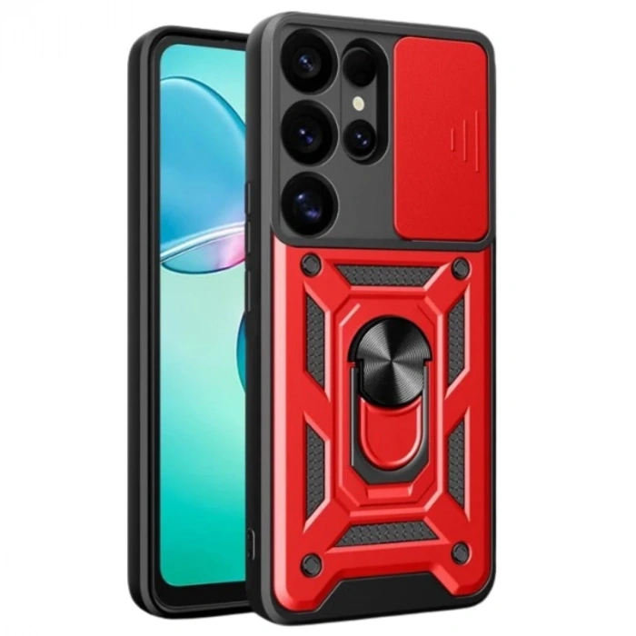 Samsung Galaxy S25 Ultra Kılıf Pars Lens Yüzüklü Silikon - Kırmızı