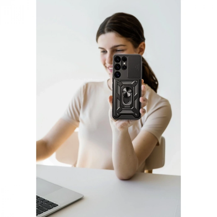 Samsung Galaxy S25 Ultra Kılıf Pars Lens Yüzüklü Silikon - Kırmızı