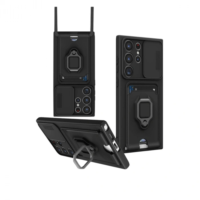 Samsung Galaxy S25 Ultra Kılıf Zuma Kartvizitli Yüzüklü Silikon - Siyah