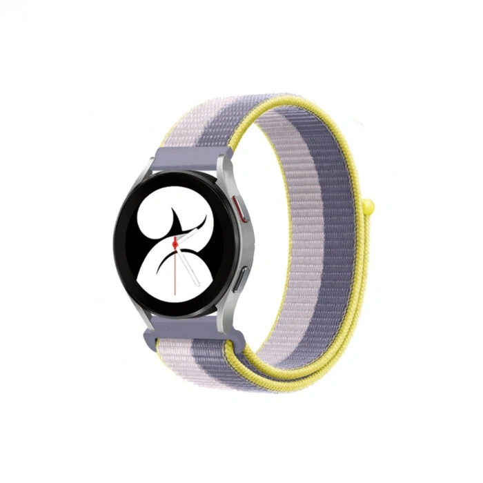 Samsung Galaxy Watch 4 Hasırlı Cırtcırtlı Kordon - Gri-beyaz