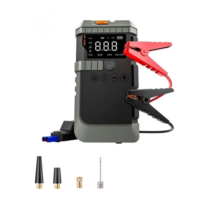 Şarjlı 12.000 Mah Taşınabilir Çanta Araç Akü Şarj Takviyeli Işıklı Hava Kompresörü Powerbankli