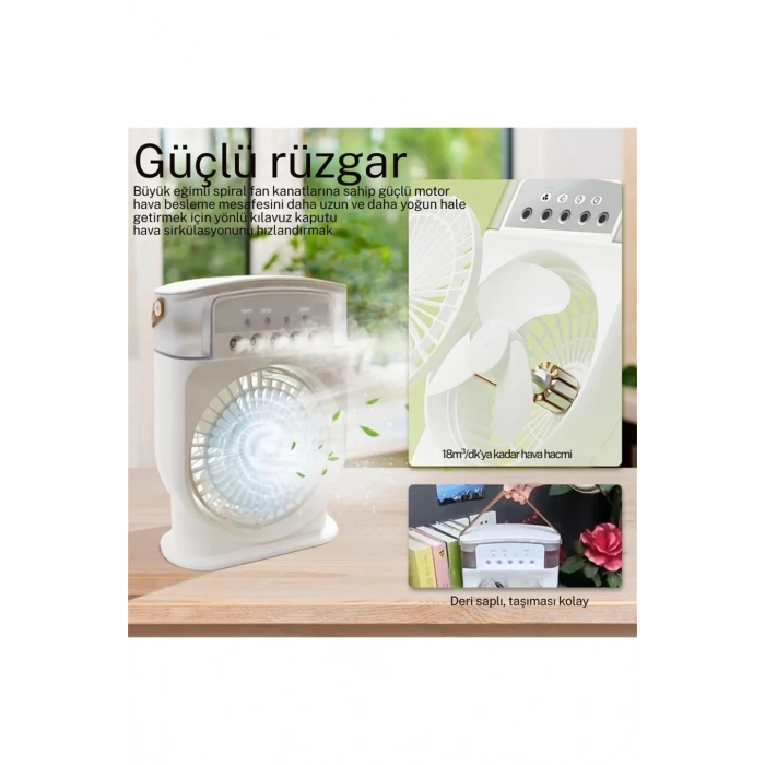 Şarjlı 600 Ml Su Hazneli Taşınabilir Masaüstü Vanilatör  Güçlü Fan Ve 2000 Mah Pil Yeşil