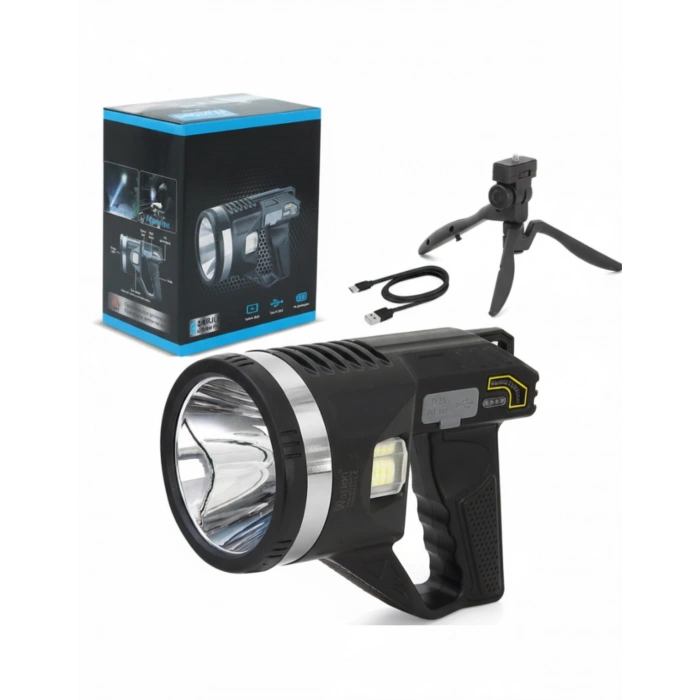 Şarjlı Dev Boy El Feneri Tripod Ayaklı Parlak LED El Lambası Kamp, Av ve Güvenlik İçin İdeal (599)