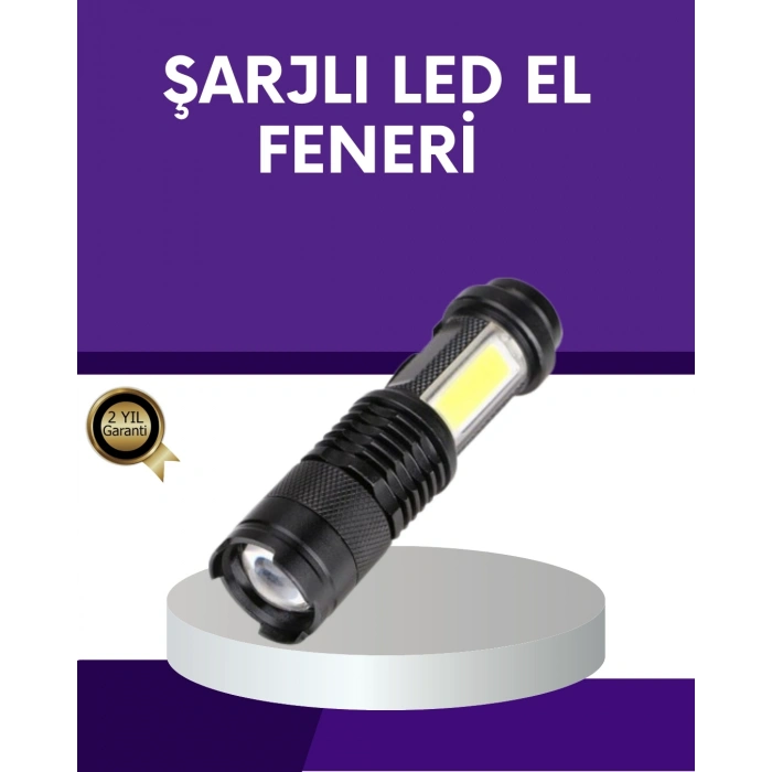 Şarjlı Mini Led El Feneri 2000 Lümen Su Geçirmez