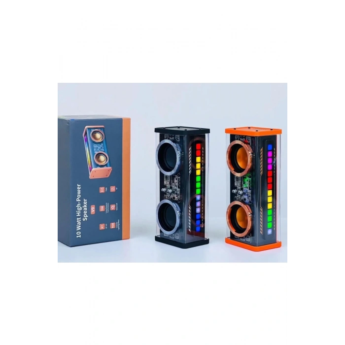 Şeffaf Mecha Müzik Tws Stereo Rgb İşıklı Hoparlör Kablosuz Bluetooth 5.0 Taşınabilir Hoparlör V9