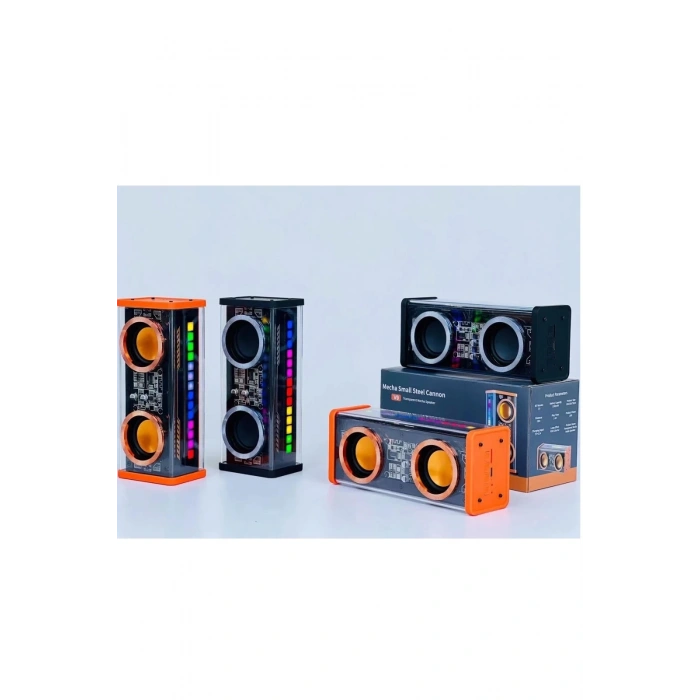 Şeffaf Mecha Müzik Tws Stereo Rgb İşıklı Hoparlör Kablosuz Bluetooth 5.0 Taşınabilir Hoparlör V9