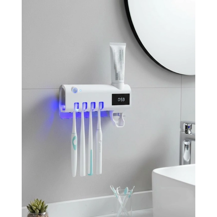 Sensörlü Uv Sterilize Diş Fırçası Tutucu Ve Macun Sıkma Aparatı