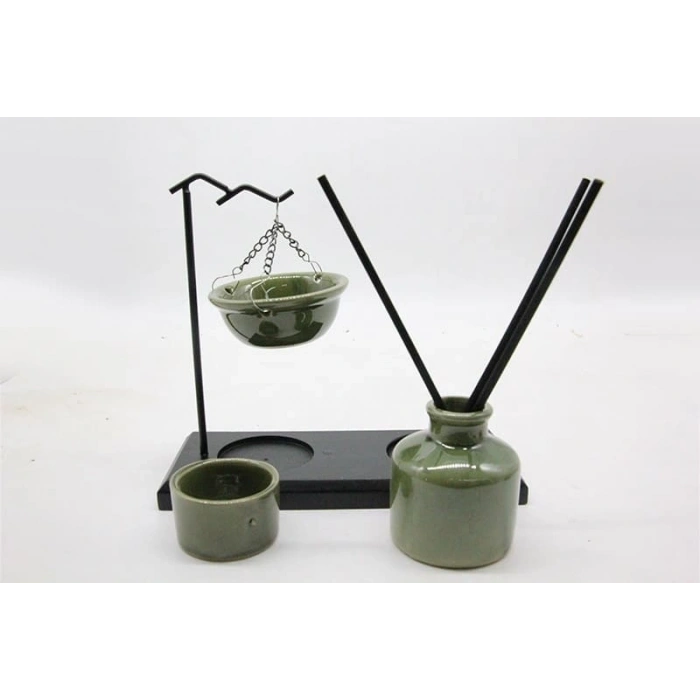 Seramik Buhurdanlık & Oda Kokusu Difüzör Seti – 3lü