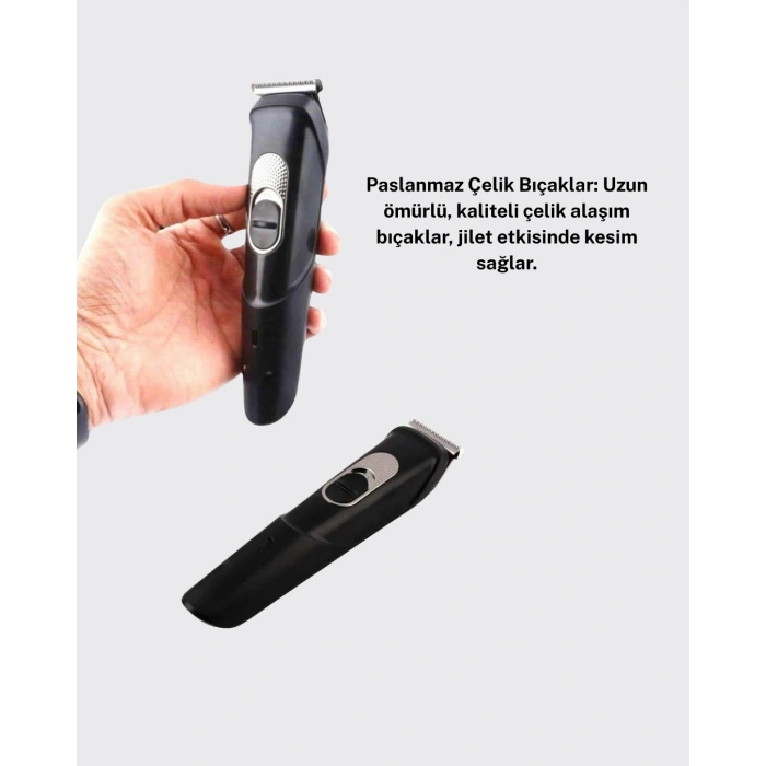 Sessiz Motorlu, Kablosuz Kullanımlı Şarjlı Saç Ve Sakal Kesme Makinesi – Taraklı Set