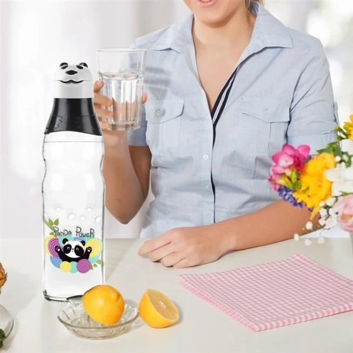 Sevimli Panda Tasarımlı Cam Suluk Sızdırmaz 1000 Ml (599)
