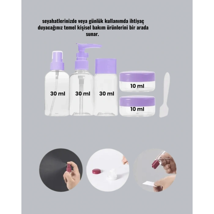 Seyahat Bakım Seti 5 Parça Sızdırmaz Şeffaf Kapaklı 30ml