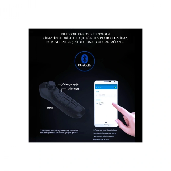 Shinecon Sc-b03 Sanal Gerçeklik Gözlüğü Kumandası - Siyah