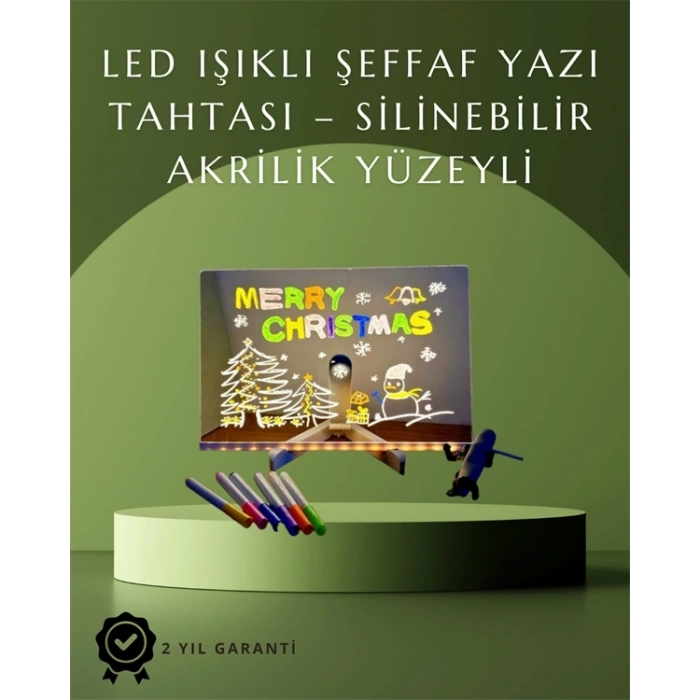 Şık Ve Modern Led Pano – Neon Işıklı Silinebilir Akrilik Yazı Tahtası, 7 Renkli Kalem Dahil