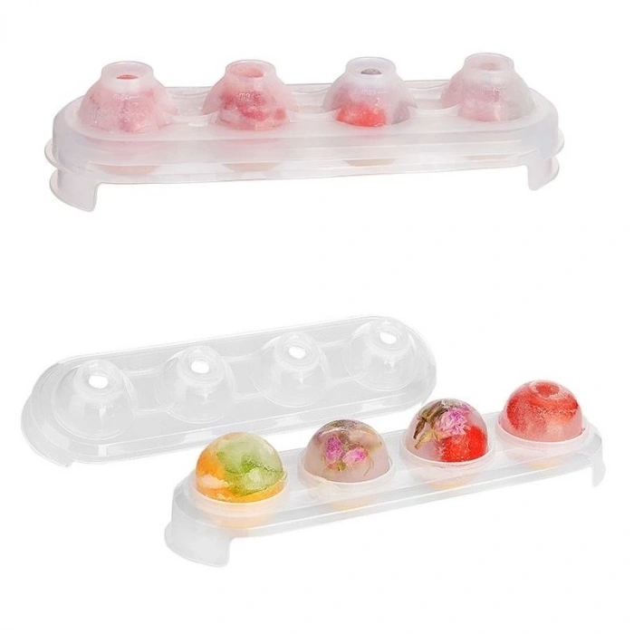 Silikon Tabanlı 4 Bölmeli Şeffaf Buz Kalıbı Yuvarlak Buzluk (599)