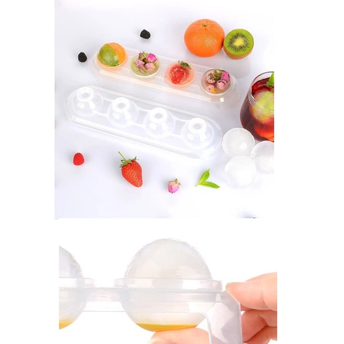 Silikon Tabanlı 4 Bölmeli Şeffaf Buz Kalıbı Yuvarlak Buzluk (599)