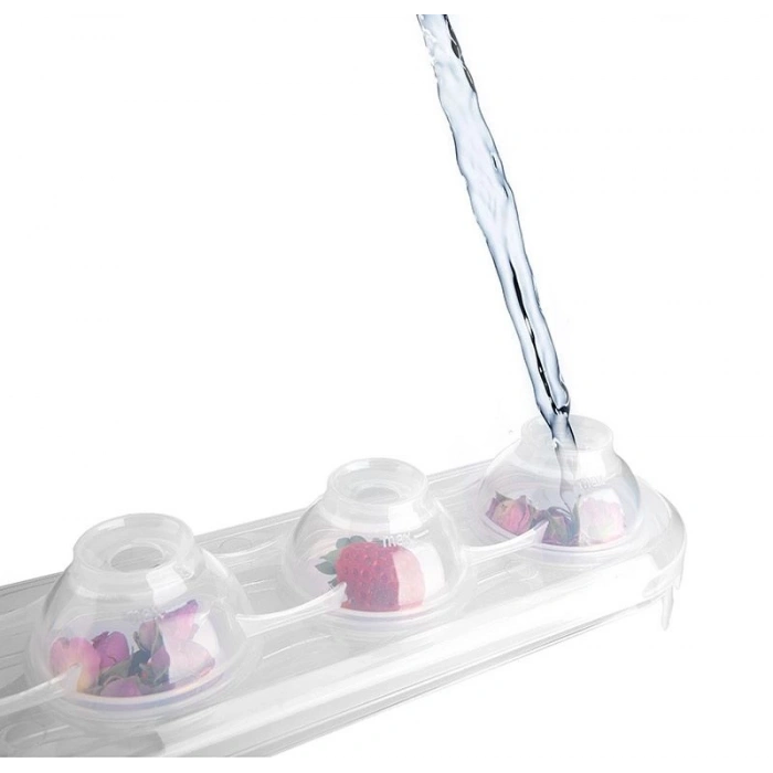 Silikon Tabanlı 4 Bölmeli Şeffaf Buz Kalıbı Yuvarlak Buzluk (599)