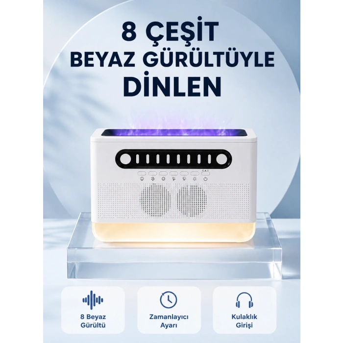 Simüle Alev Efektli Kablosuz Hoparlör Zamanlayıcılı Gece Lambası