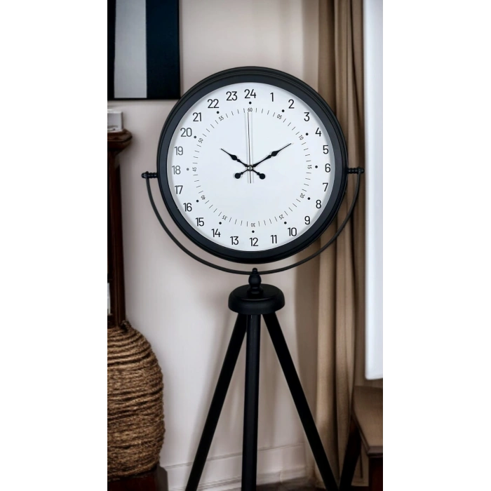 Siyah 24 Saat Göstergeli Özel Tasarım Tripod Ayaklı Saat