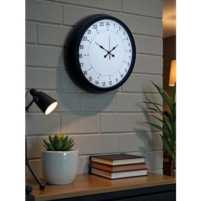 Siyah 40 Cm Metal 24 Saat Göstergeli Özel Tasarım Duvar Saati