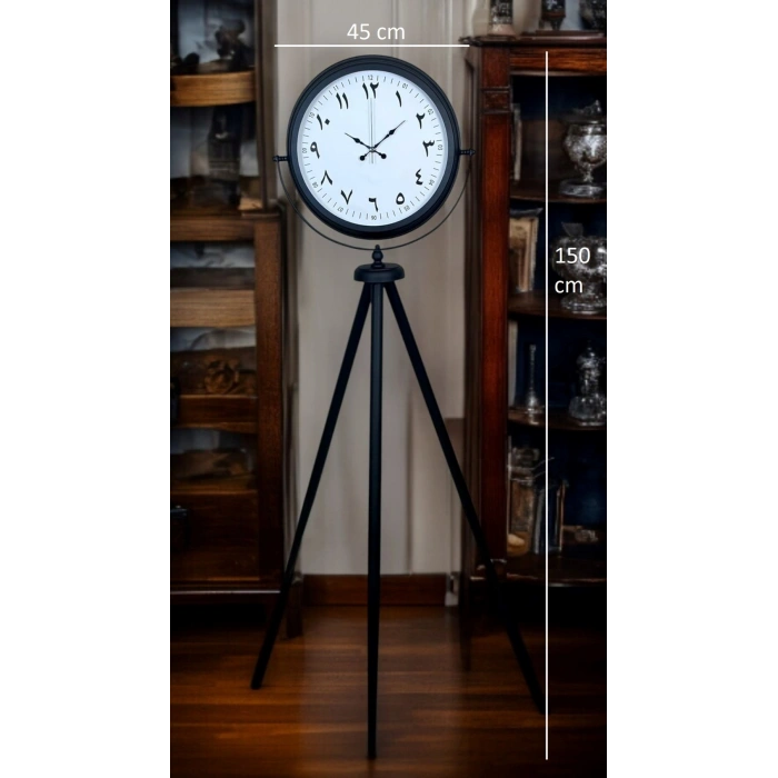 Siyah Arap Rakamlı Sıradışı Tasarım Tripod Ayaklı Saat