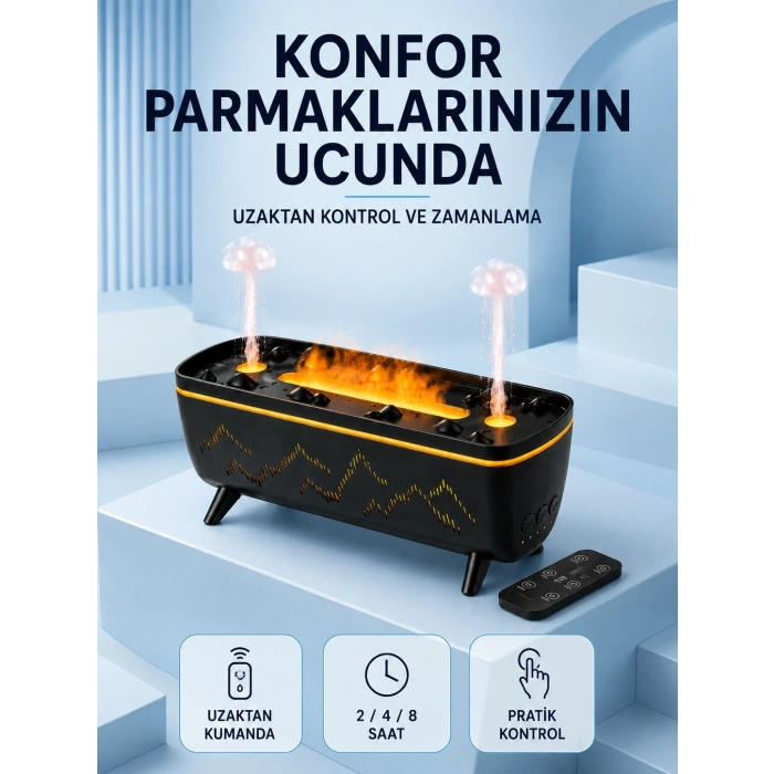Siyah Aroma Difüzörü Jöle Damla Efektli Hava Nemlendirici Uzaktan Kumandalı Led Işıklı