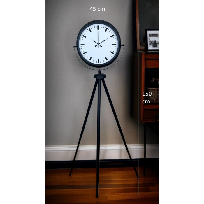 Siyah & Beyaz Saf Sade Tasarım Tripod Ayaklı Saat
