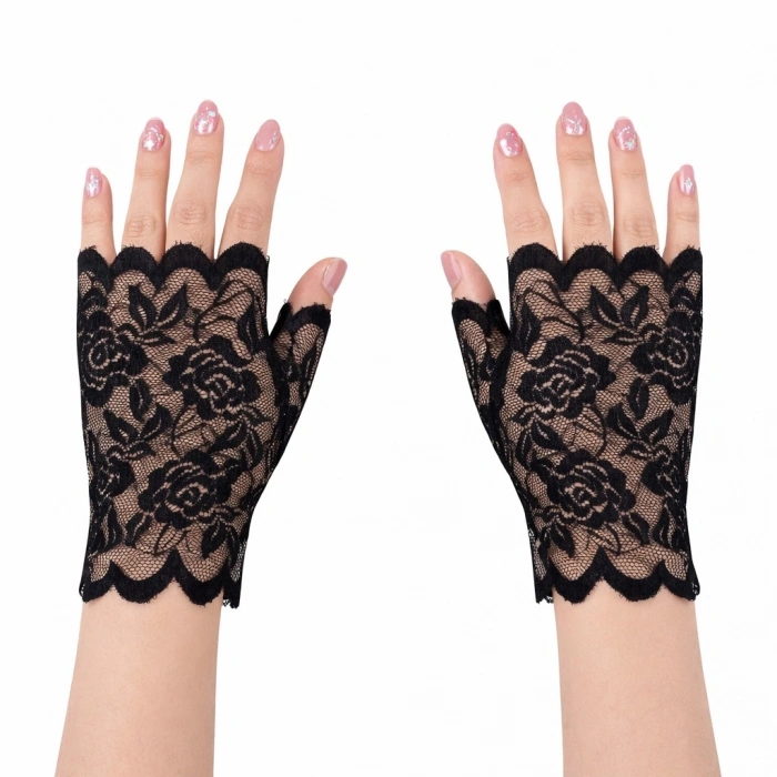 Siyah Dantel Parmaksız Kısa Eldiven