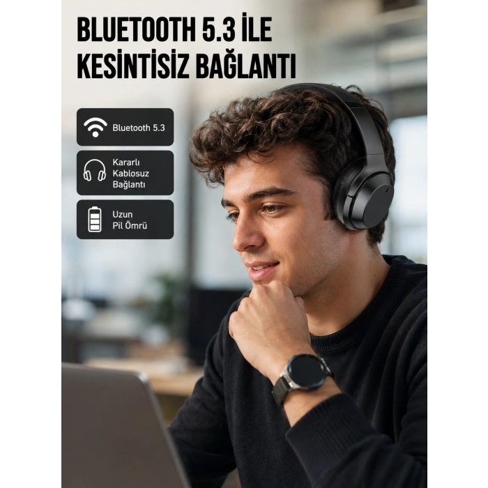 Siyah Kablosuz Bluetooth Kulaklık 300 Mah Hızlı Şarj Katlanabilir Pedli Yeni Nesil