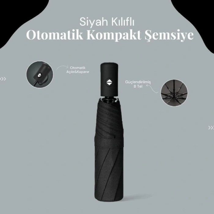 Siyah Kılıflı Otomatik Kompakt Şemsiye