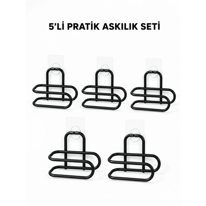 Siyah Metal Wc Kağıtlık Yapışkanlı Tuvalet Kağıdı Rulo Tutucu 5 Adet Avantajlı Set