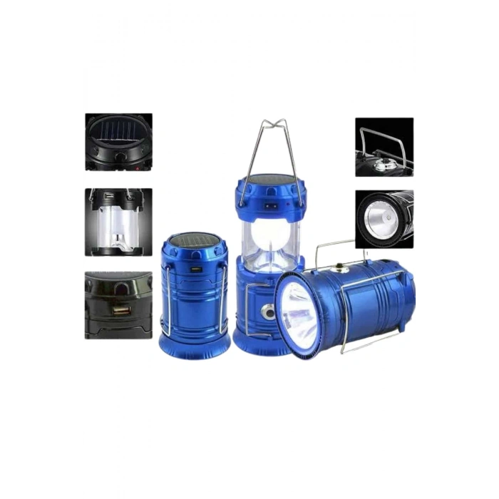 Solar Şarjlı Kamp Lambası Güneş Enerjili Kızaklı Kamp Feneri Çadır Feneri Led Işıldak