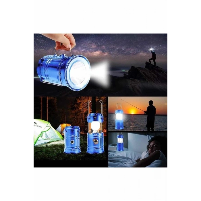 Solar Şarjlı Kamp Lambası Güneş Enerjili Kızaklı Kamp Feneri Çadır Feneri Led Işıldak