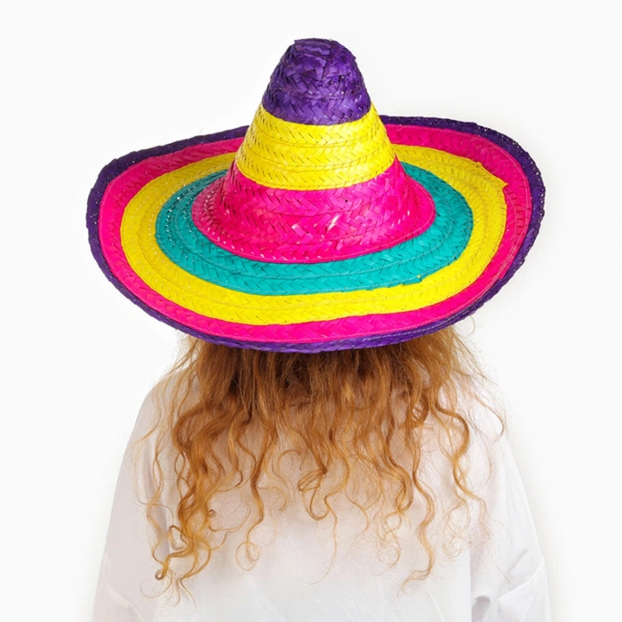 Sombrero Meksika Şapkası Renkli Örme Hasır Çocuk Boy