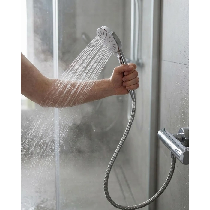 Spiral Hortumlu 4 Kademeli Krem El Duşu Başlığı Banyo Duş Seti