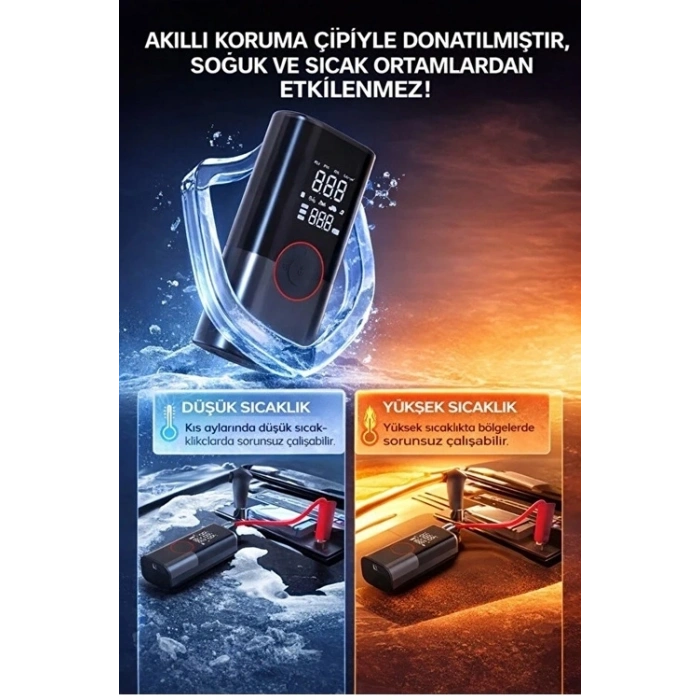 St-9650 Şarjlı 10.000 Mah Taşınabilir Araç Hava Kompresörü Akü Takviyeli Dijital Ekranlı Işıklı Çantalı